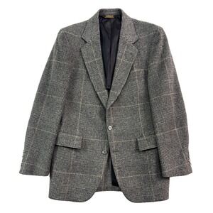 vtg 90s Plaid Tweed Blazer 40R Gray Black Jacket Sport Suit Coat USA Wool